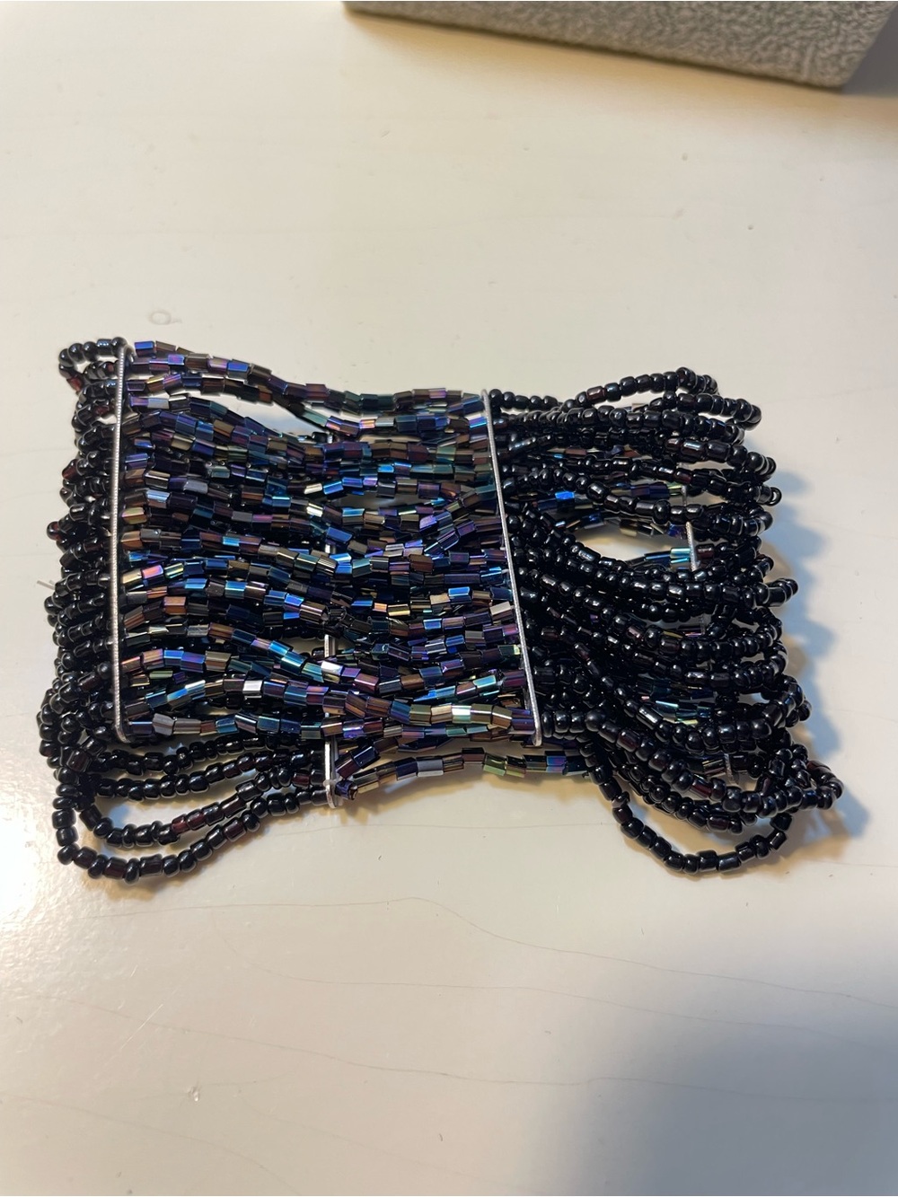 Iridescent Black Multi-Strand Beaded Stretch Bracelet